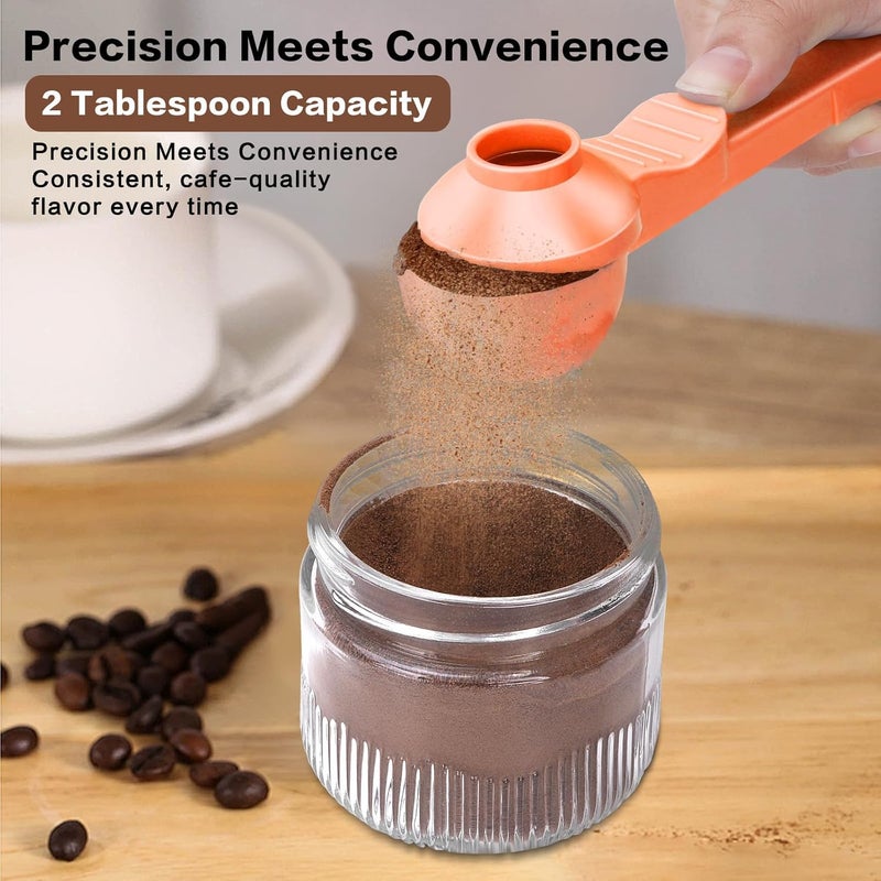 CEILUPY 2-in-1 Coffee Scoop with Funnel, 2 Teaspoon Measuring Spoon for Reusable K Cups, Ground Coffee, Protein Powder & Tea, Mess-Free Plastic Design (Orange) - Image 3